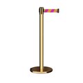 Montour Line Retractable Belt Rolling Stanchion, 2.5ft Pol.Brass Post  7.5ft Mag/Ye ME630-PB-MYD-75